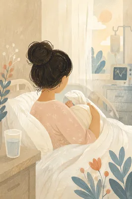Tender Mother and Newborn in Hospital