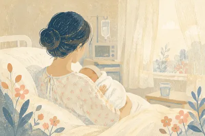 Tender Mother and Newborn in Hospital