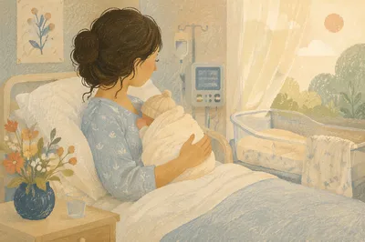 Tender Mother and Newborn in Hospital