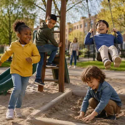 Multicultural Children Playing at Neighborhood Playground