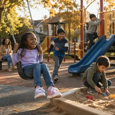 Diverse Children Playing at Neighborhood Playground