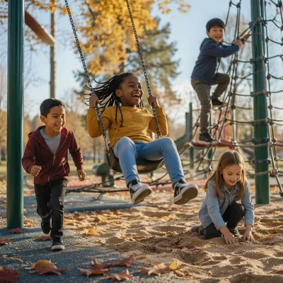 Diverse Children Playing at Autumn Playground
