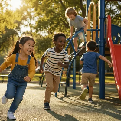 Multicultural Children Playing at Neighborhood Playground