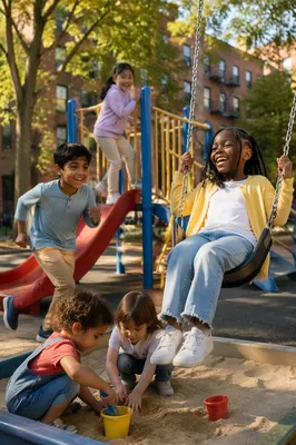 Diverse Children Playing in Sunny Playground