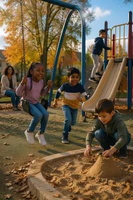 Diverse Children Playing at Neighborhood Playground