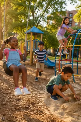 Diverse Children Playing at Neighborhood Playground