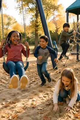 Diverse Children Playing at Autumn Playground