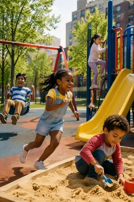 Multicultural Children Playing at Sunny Playground