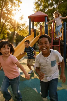 Multicultural Children Playing at Neighborhood Playground