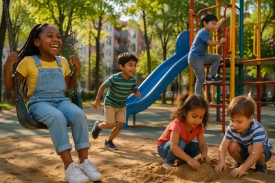 Diverse Children Playing in Sunny Playground