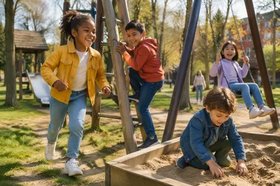Children Playing Together at Sunny Playground