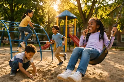 Diverse Children Playing at Sunny Playground