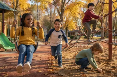 Diverse Children Playing at Autumn Playground