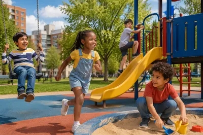 Multicultural Children Playing at Sunny Playground