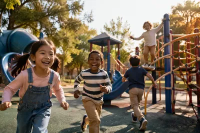 Multicultural Children Playing at Neighborhood Playground
