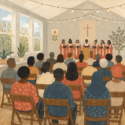 Multicultural Church Congregation Singing Indoors