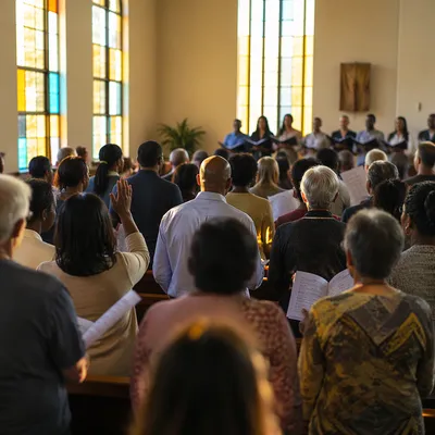 Multicultural Congregation Singing in Morning Light