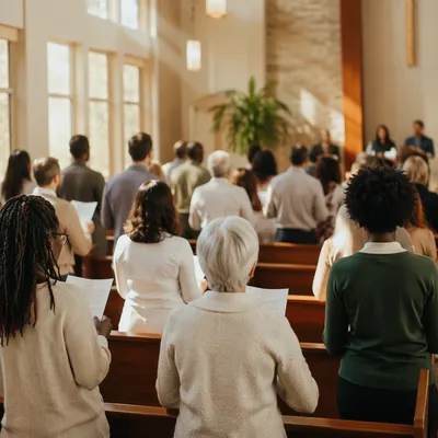 Multicultural Congregation Singing in Morning Light