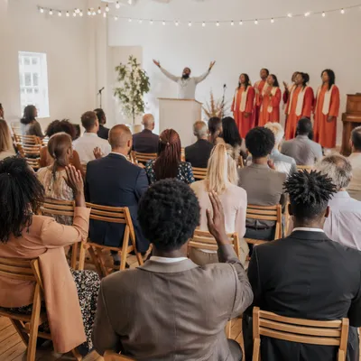 Multicultural Congregation Singing in Modern Church Hall