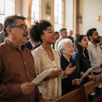 Multicultural Congregation Singing in Bright Church