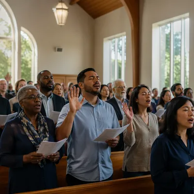 Diverse Church Congregation Singing Together