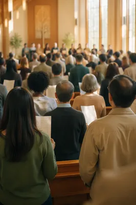Multicultural Congregation Singing in Morning Light