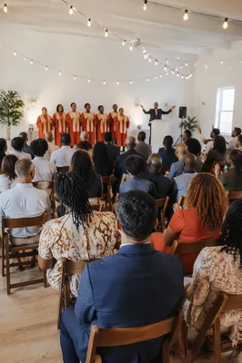 Multicultural Congregation Singing in Modern Church Hall