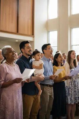 Diverse Church Congregation Singing Together