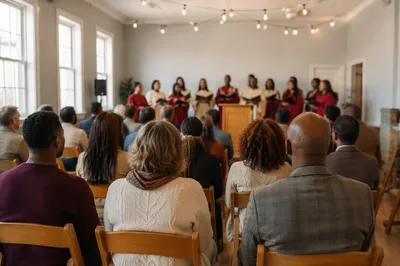Multicultural Congregation Singing in Bright Worship Room