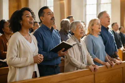 Multicultural Congregation Singing in Bright Church