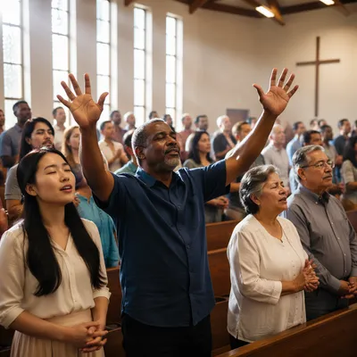 Diverse Congregation in Bright Modern Sanctuary