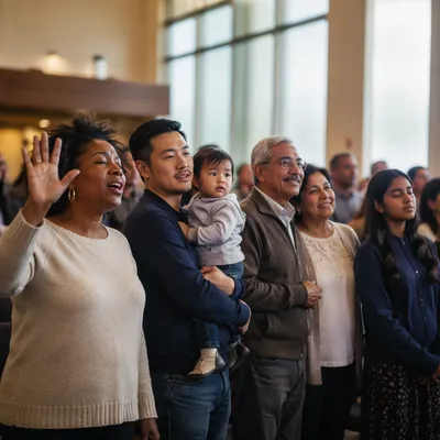 Multicultural Congregation Worshiping in Bright Church Hall