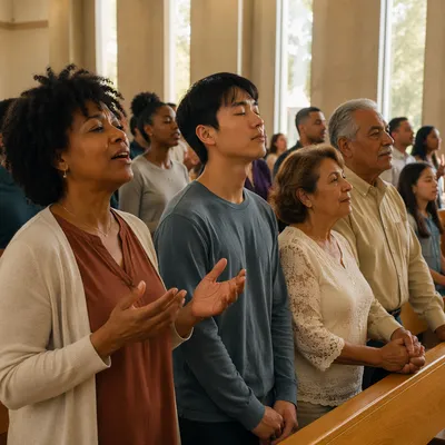 Multicultural Congregation in Bright Modern Sanctuary