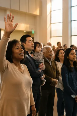 Multicultural Congregation Worshiping in Bright Church Hall