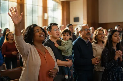Multicultural Congregation Worshiping in Bright Church Hall