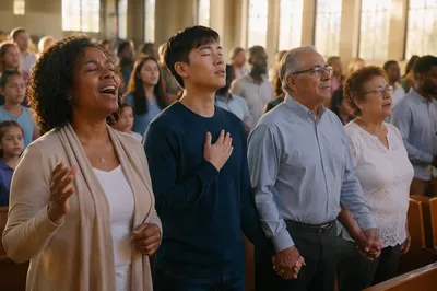 Multicultural Congregation in Bright Modern Sanctuary