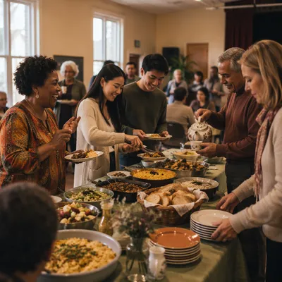 Diverse Community Potluck in Fellowship Hall