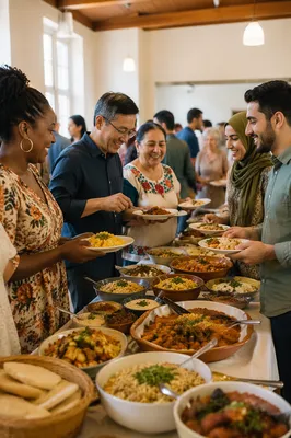 Multiracial Community Potluck in Fellowship Hall