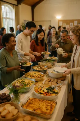 Diverse Community Potluck in Bright Hall