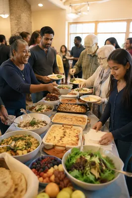Multicultural Potluck Gathering in Bright Hall