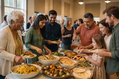 Community Potluck Table in Fellowship Hall
