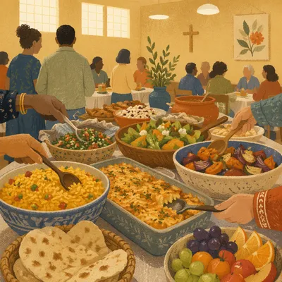 Multicultural Church Potluck Fellowship Table