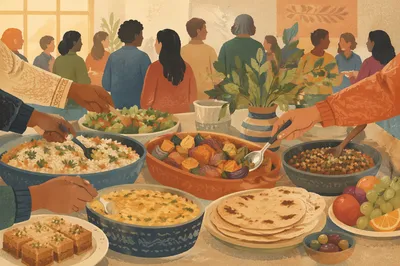 Multicultural Church Potluck Fellowship Table