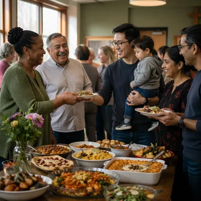 Multicultural Church Potluck Fellowship in Bright Hall