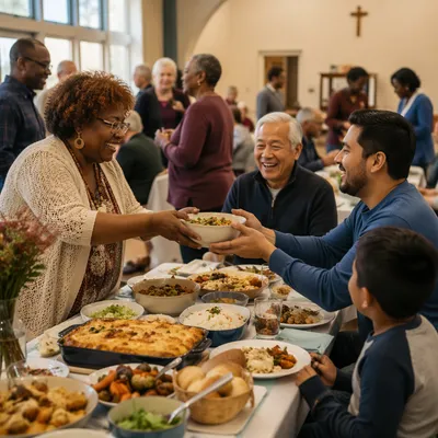 Diverse Community Potluck in Fellowship Hall