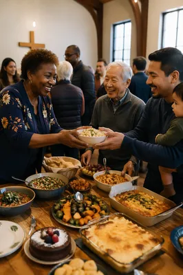 Diverse Community Potluck in Fellowship Hall