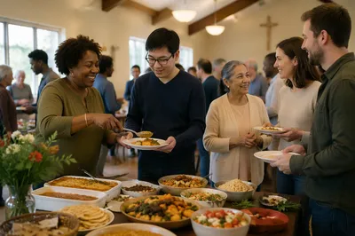 Multicultural Potluck Gathering in Bright Hall