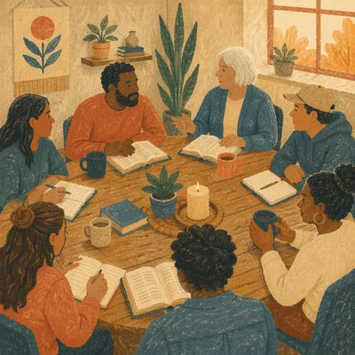 Multiethnic Bible Study Around Cozy Table