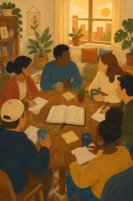 Multiethnic Bible Study Group at Golden Hour