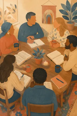 Multiethnic Bible Study Around Cozy Table